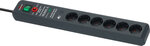 Power strip with surge protection, acoustic 6-way 19,500A anthracite 3 m H05VV-F 3G1.5