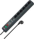Power strip with surge protection, acoustic 6-way 19,500A anthracite 3 m H05VV-F 3G1.5
