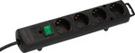 Power strip with flat plug 4-way black 2m H05VV-F 3G1,5