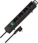 Power strip with flat plug 4-way black 2m H05VV-F 3G1,5