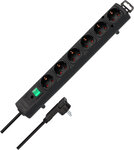 Power strip with flat plug 6-way black 2m H05VV-F 3G1,5