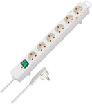 Power strip with flat plug 6-way white 2 m H05VV-F 3G1,5