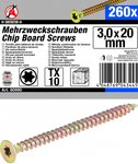 Multi-Purpose Screws, 3,0 x 20 mm, T10, 260 pieces