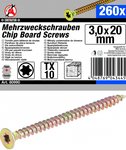 Multi-Purpose Screws T-Star (for Torx) T10 3.0 x 20 mm 260 pcs