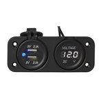 Flush mount kit: voltmeter 6-30V + USB-port double 2x2100mA