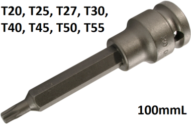 Impact Bit Socket length 100mm (1/2) Drive T-Star (for Torx)