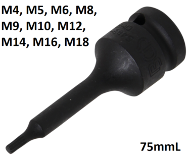 Impact Bit Socket (1/2) Drive Spline (for XZN) M4-M18