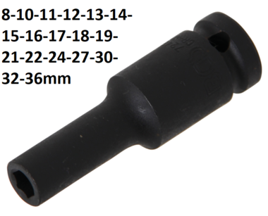 Impact Socket Hexagon, deep (1/2) Drive 8-36mm