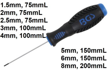 Screwdriver internal Hexagon