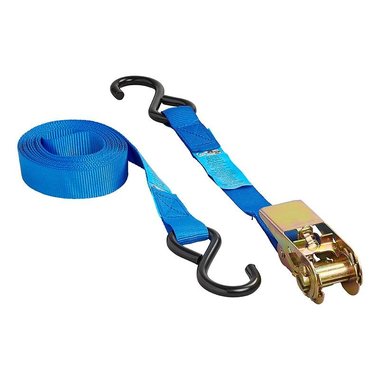 Tie down strap blue with ratchet + 2 hooks 5 meter