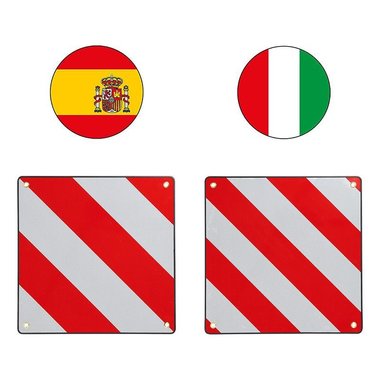 Rear warning sign aluminium 50x50cm for Italy/Spain 2 in 1