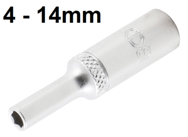 Socket, Hexagon, deep 6.3 mm (1/4) Drive 4-14mm