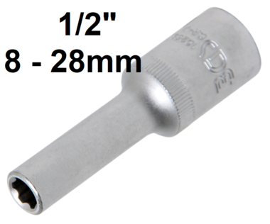 Socket, Super Lock, deep (1/2) drive 8-28mm