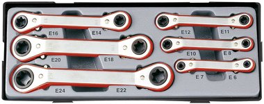 Offset star ratchet ring wrench set 6pc (15° bowed)