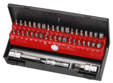 Bit set with bore hole shank guide 44-piece