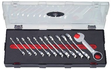 Stubby flat gear wrench set 12pc