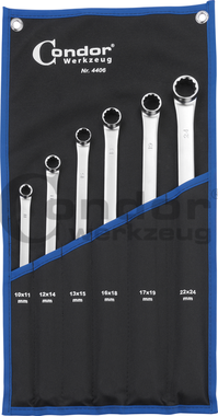 Double Ended Ring Spanner Set, 6 pcs, flat+long, 10-24 mm