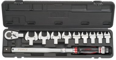 Head-interchangeable torque wrench & spanner set 11pc