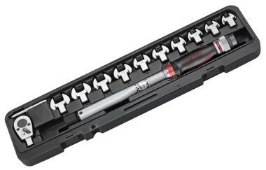 Head-interchangeable torque wrench & spanner set 11pc