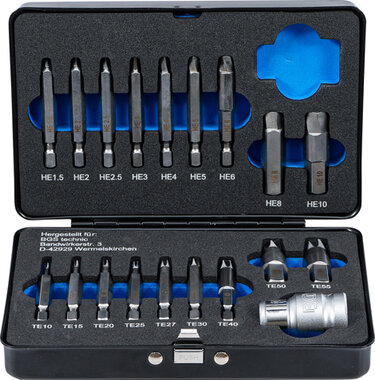 Screw Extractor Set for Internal Hexagon 1.5 - 10 mm / T-Star (for Torx) T10 - T55 19 pcs
