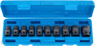 Impact Socket Set 10-pcs 1/2, CrMo hex 10-24 mm