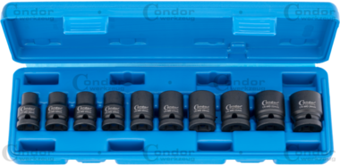 Impact Socket Set 10-pcs 1/2, CrMo hex 10-24 mm