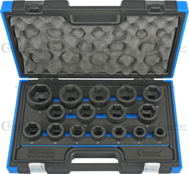 Impact Socket Set 16-pcs 3/4 CRMO hex 19-50 mm