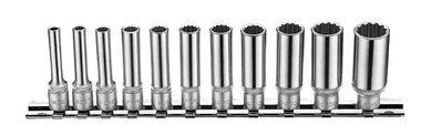 Socket set 1/4 long 12-sided 11-piece