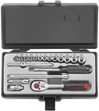 Socket set 1/4 6-sided 19-piece