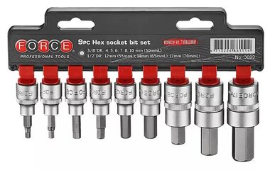 3/8 DR. & 1/2 DR. Hex socket bit set 9-piece