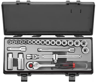 Socket set 6-sided flank 3/8, 25-piece