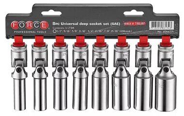 1/2 Knee joint sockets long 6-sided 8-piece (SAE)
