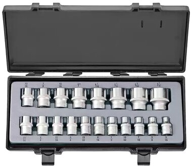 1/2 Corrugated profile socket set 19-piece (SAE)