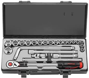 Socket set 6-sided 1/2, 25-piece