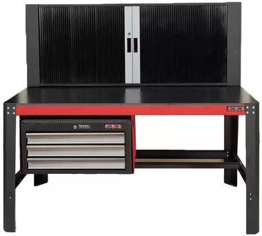 Heavy duty workbench with drawers and lockable cabinet
