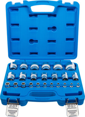 Socket Set, Hexagon 6.3 mm (1/4) / 12.5 mm (1/2) Drive Inch Sizes 24 pcs