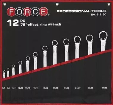 Offset ring wrench set 75° 12-piece (in cloth bag) (SAE)