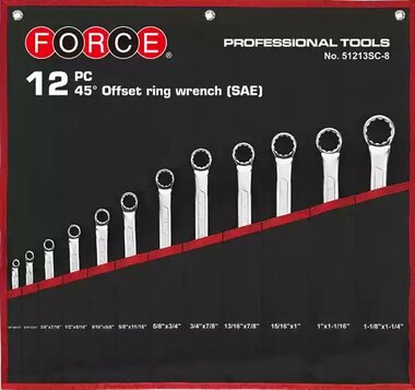Offset ring wrench set 45° 12-piece (in cloth bag) (SAE)