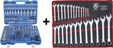 Socket wrench set corrugated profile (1/4) / (3/8) / (1/2) 192-piece + Spanner set 6 - 32 mm 25-piece