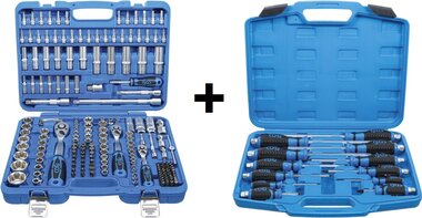 Socket wrench set corrugated profile (1/4) / (3/8) / (1/2) 192-piece + Screwdriver set 12-piece