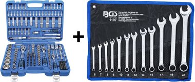 Socket wrench set corrugated profile (1/4) / (3/8) / (1/2) 192-piece + Spanner set 6 - 22 mm 12-piece