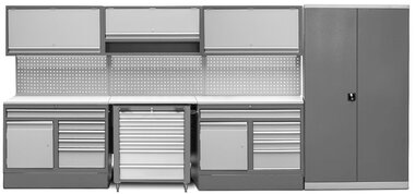 Workshop furniture 4.4m with cabinet and tool trolley