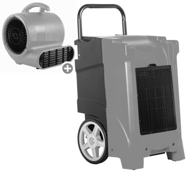 Pack BDE95 construction dryer and RV3000 floor fan