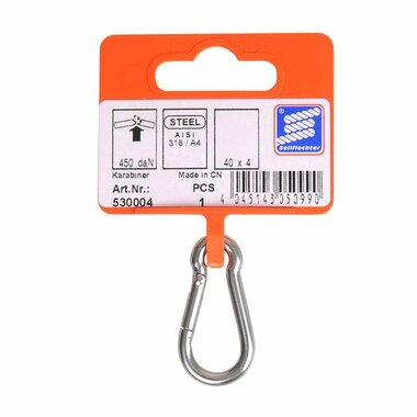 Carabiner 40x4mm, A4 RVS AISI 316, 450 daN