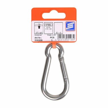 Carabiner 80x8mm, A4 stainless steel AISI 316, 870 daN