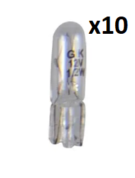 Car lamp 12V 1.2W T5 W2x4.6d 10 piece