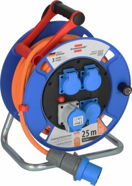 Garant CEE IP44 camping maritime cable reel 25m H07RN-F 3G2.5, 1xCEE230V 16A, 3x earthed sockets