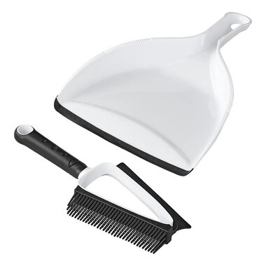 Mini dustpan and brush with silicone bristles and wiper