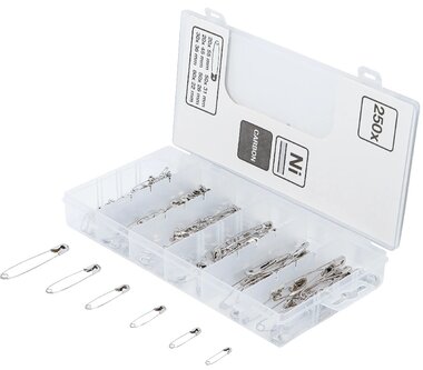 Safety Pin Assortment 22 - 55 mm 6 Sizes 250 pcs