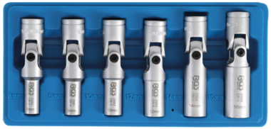 Glow Plug Socket with Universal Joint Set, Hexagon (3/8) drive 8-16 mm, 6 pcs